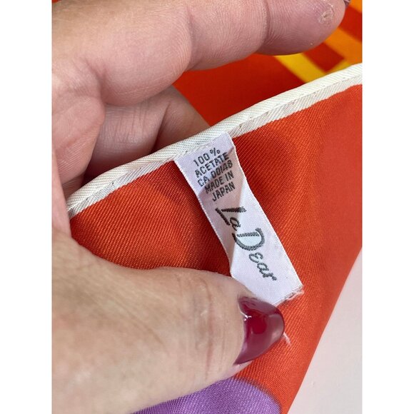 Vintage 70s long skinny scarf, purple, orange, yellow and red, groovy geometric - Picture 9 of 9